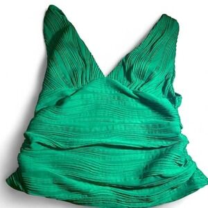 Emerald Green Pleated V-Neck Sleeveless Textured Ruched Top Size Medium